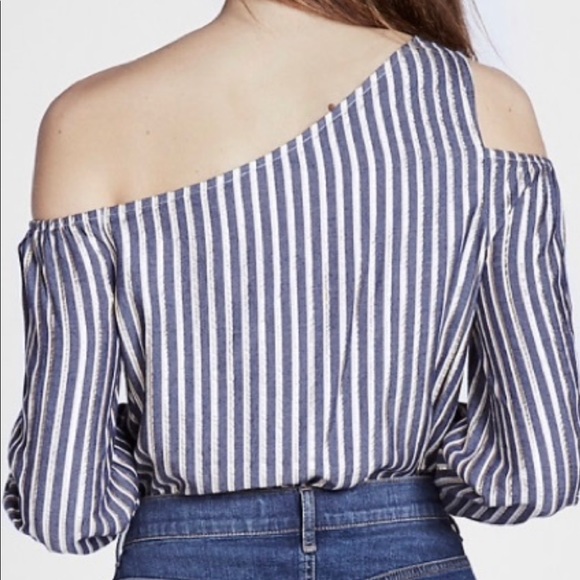NWT - Express Metallic Stripe One Shoulder Top XS - Picture 2 of 5
